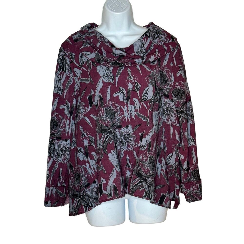 Women's Floral Cowl Neck Long-Sleeve Top - Burgundy